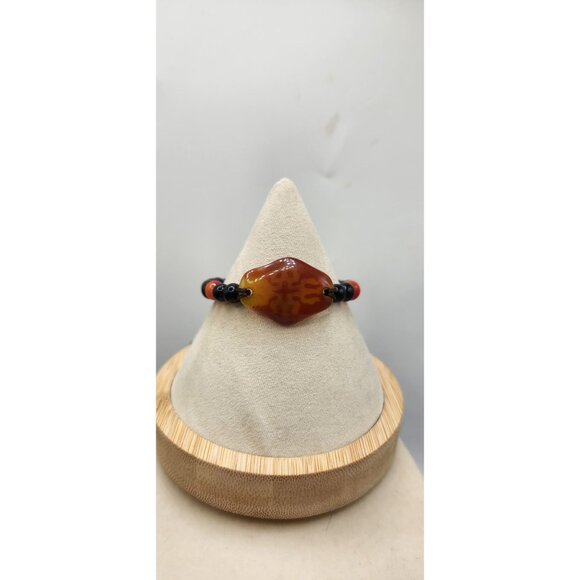 Handmade Carnelian & Onyx Beaded Adjustable Bracelet - Picture 5 of 5